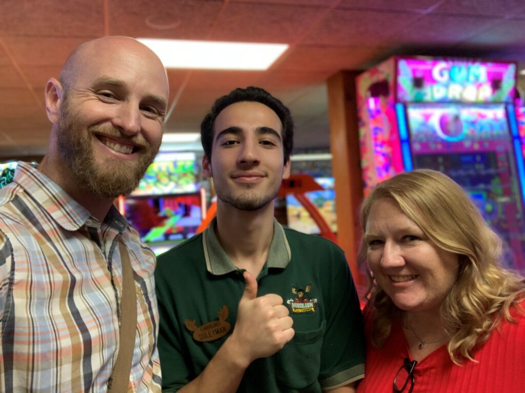 Austin and Suleyman at Moosejaw Pizza