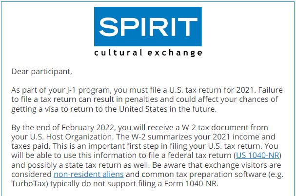 Spirit Tax Email