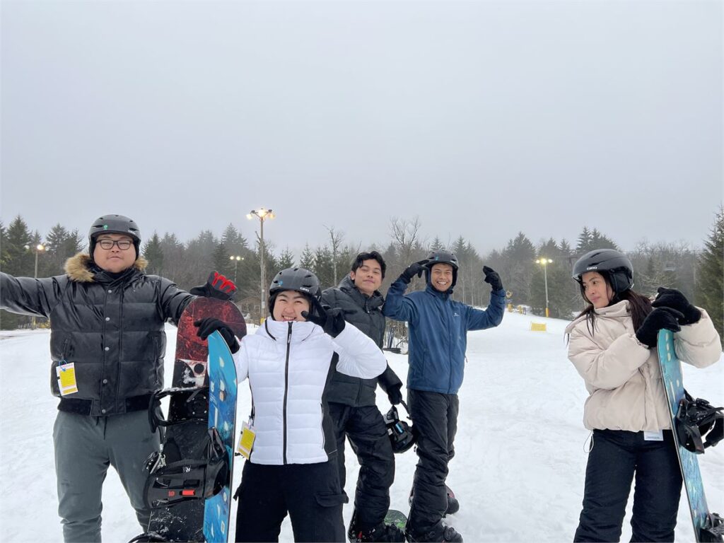 Jolene snowboarding with her friends